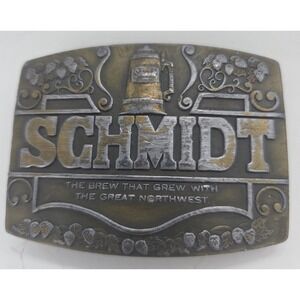 1977 SCHMIDT BEER Vintage Belt Buckle Bergamot Brass Works G Heileman Brewing Co